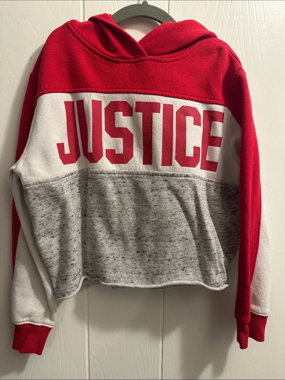 Justice Red and White Colorblock Hoodie Sweatshirt